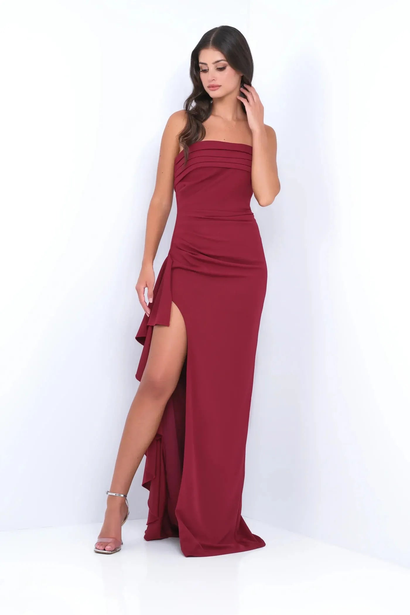 Elegant Sheath Strapless Sleeveless Solid Back Floor-Length Prom Dresses