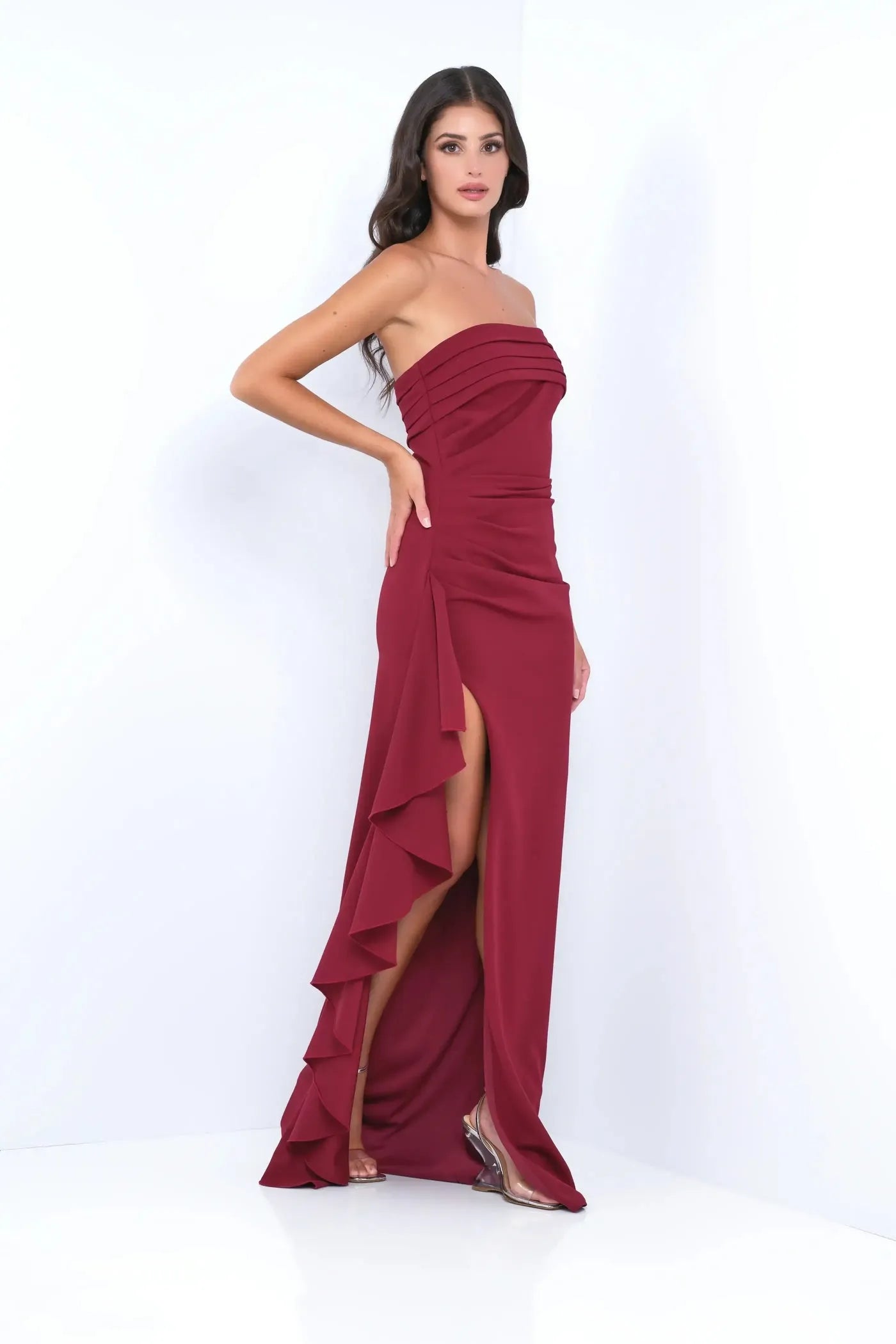 Elegant Sheath Strapless Sleeveless Solid Back Floor-Length Prom Dresses