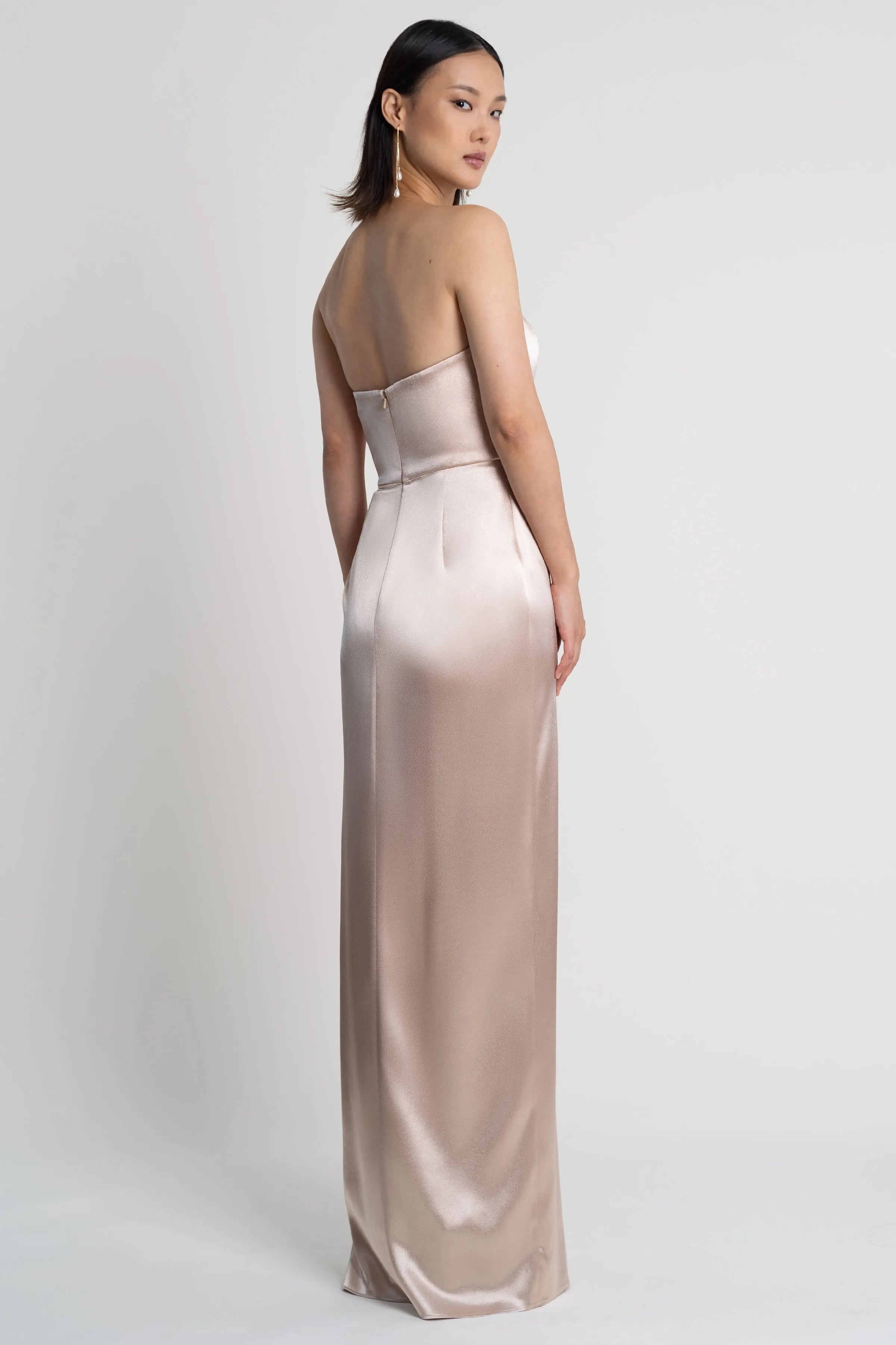 Elegant Sheath Strapless Sleeveless Zipper Back Floor-Length Bridesmaid Dresses