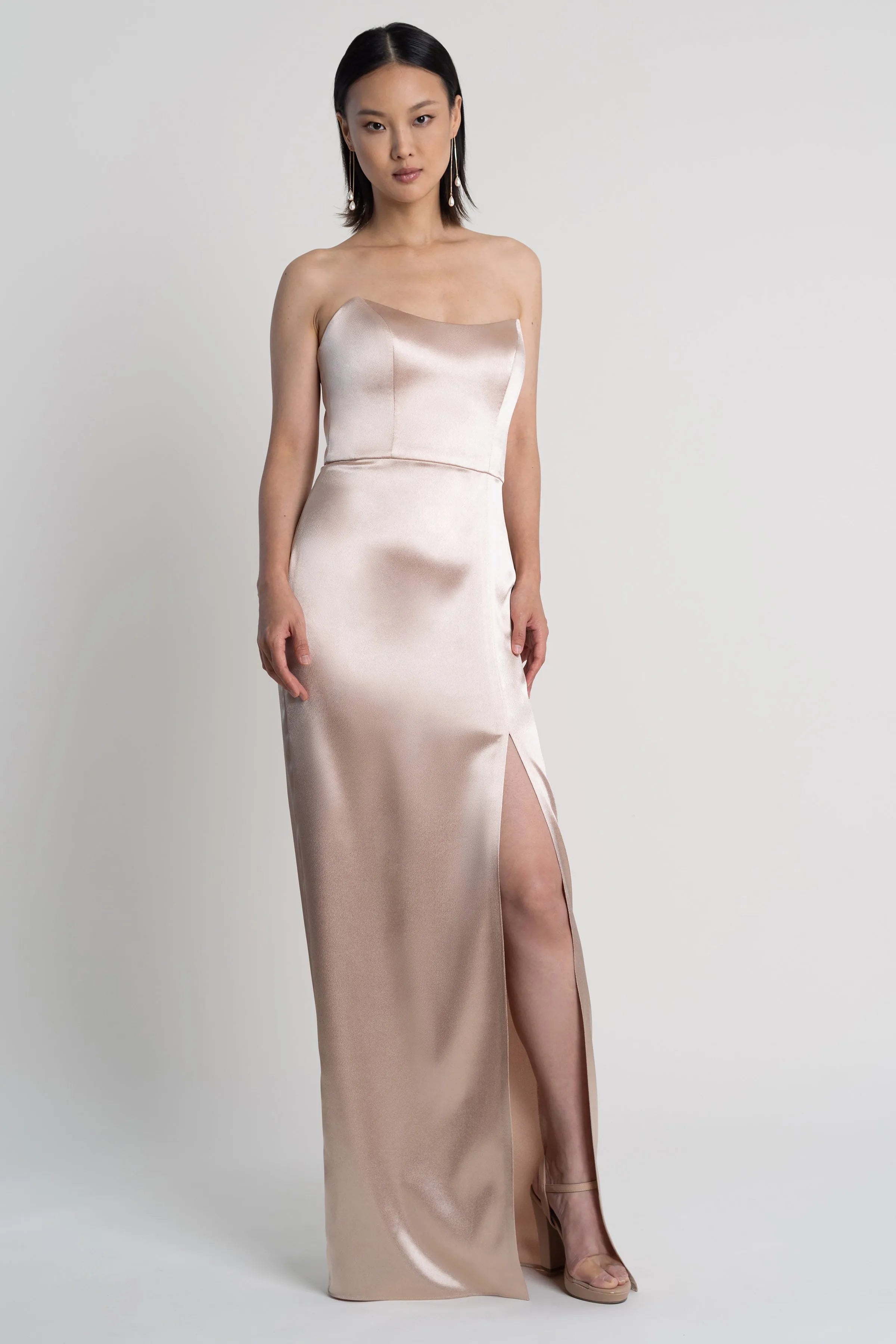 Elegant Sheath Strapless Sleeveless Zipper Back Floor-Length Bridesmaid Dresses