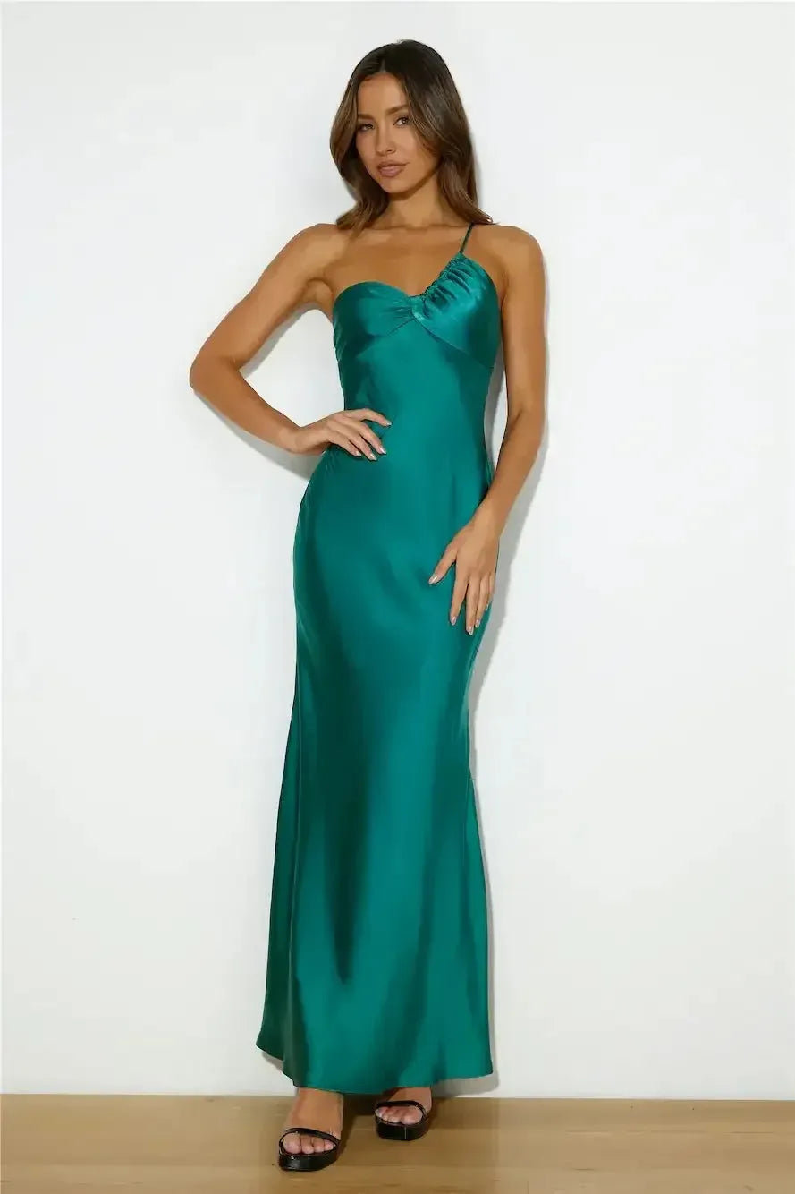 Elegant Sheath Sweetheart Neck One-Shoulder Strap Solid Back Floor-Length Formal Dresses