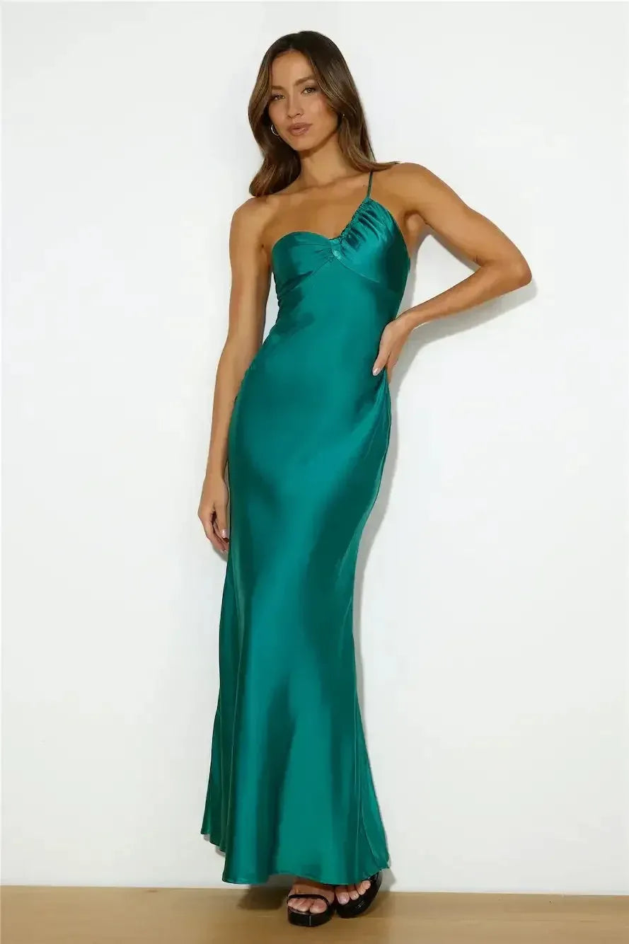 Elegant Sheath Sweetheart Neck One-Shoulder Strap Solid Back Floor-Length Formal Dresses