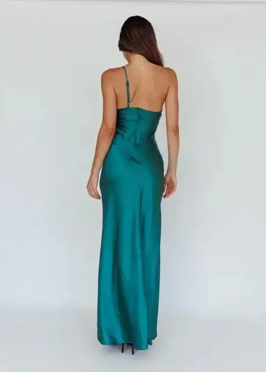 Elegant Sheath Sweetheart Neck One-Shoulder Strap Solid Back Floor-Length Formal Dresses
