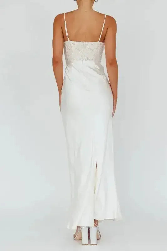 Elegant Sheath Sweetheart Neck Spaghetti Strap Lace-Trim Back Floor-Length Formal Dresses