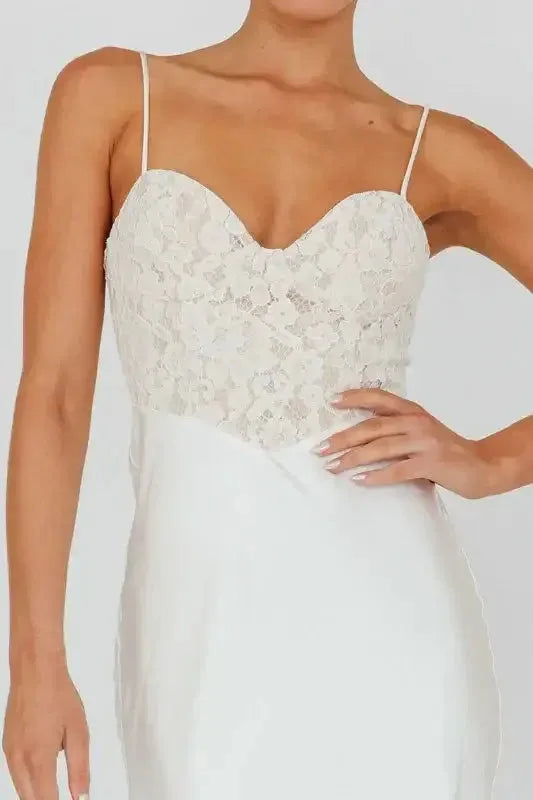 Elegant Sheath Sweetheart Neck Spaghetti Strap Lace-Trim Back Floor-Length Formal Dresses