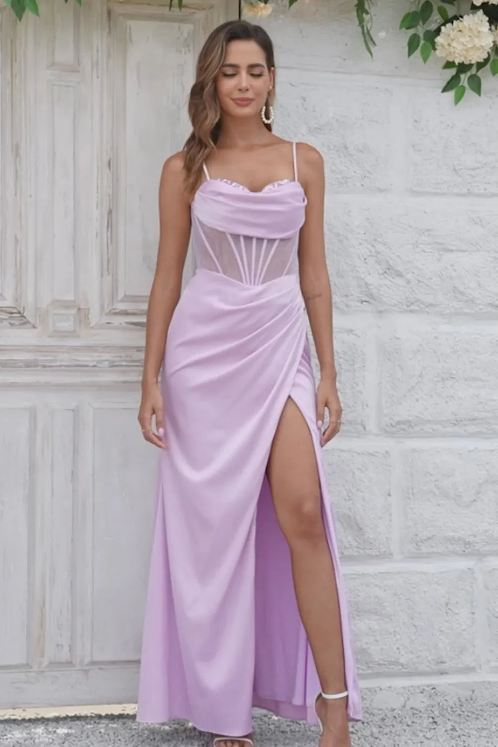 Elegant Sheath Sweetheart Spaghetti-Strap Lace-Up-Back Floor-Length Prom Dress