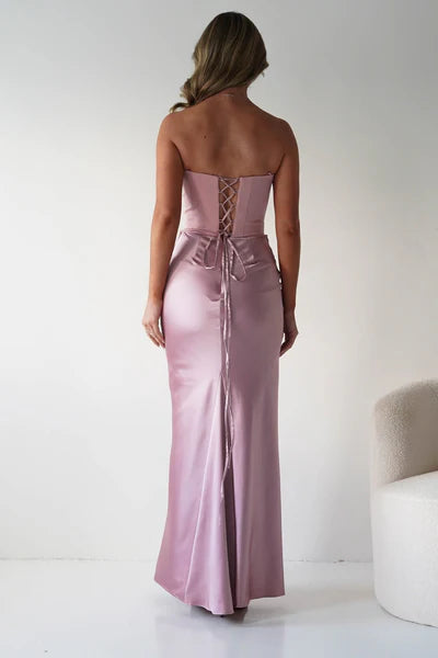 Elegant Sheath Sweetheart Strapless Ruched-Bodice Lace-Up-Back Floor-Length Formal Prom Dresses