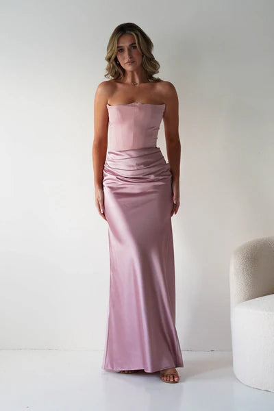 Elegant Sheath Sweetheart Strapless Ruched-Bodice Lace-Up-Back Floor-Length Formal Prom Dresses