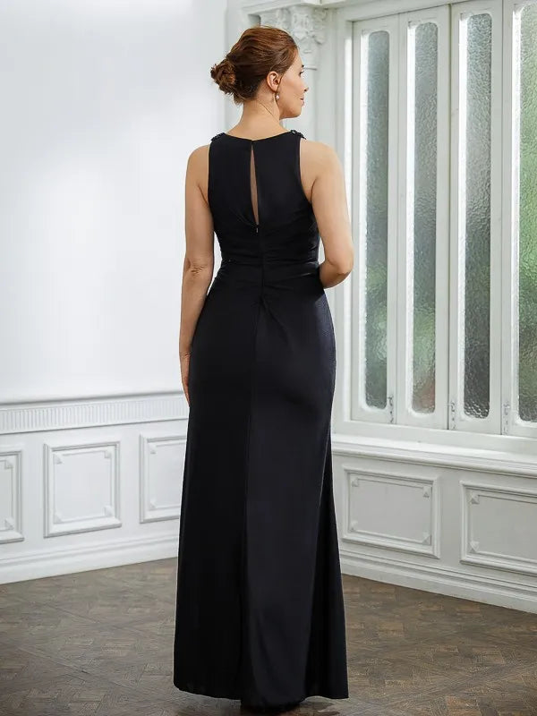 Elegant Sheath V-Neck Cape Sleeves Keyhole Back Floor-Length Mother Of The Bride Dresses