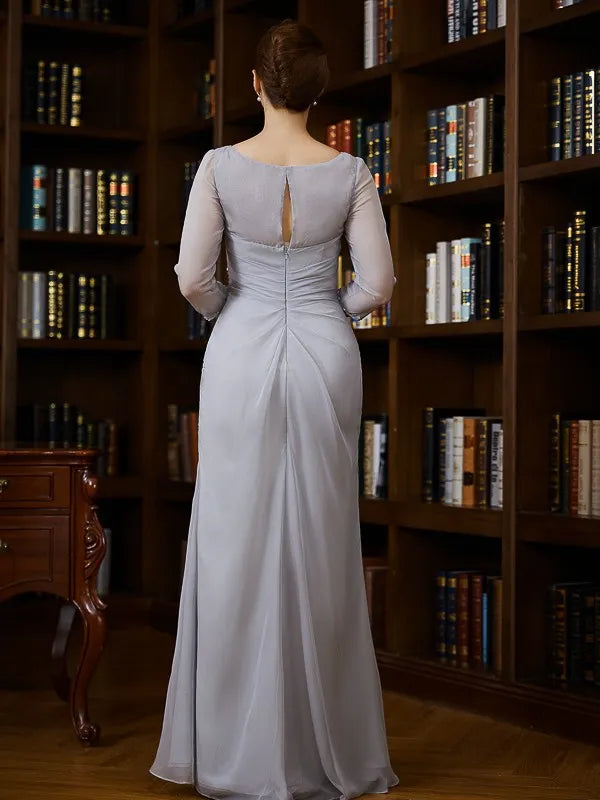 Elegant Sheath V-Neck Three-Quarter Sleeves Keyhole Back Floor-Length Mother Of The Bride Dresses