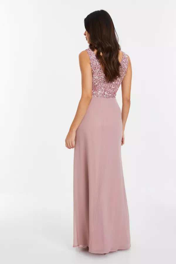 Elegant Sheath V Neck Sleeveless Sequin Back Floor Length Formal Prom Dresses