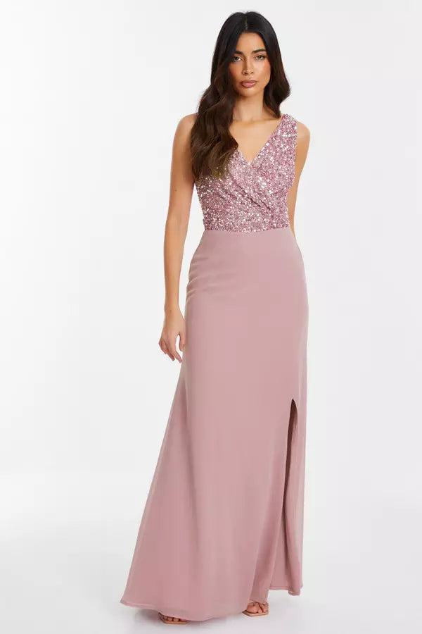 Elegant Sheath V Neck Sleeveless Sequin Back Floor Length Formal Prom Dresses