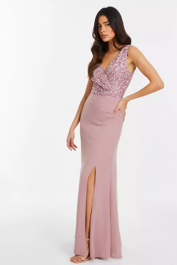 Elegant Sheath V Neck Sleeveless Sequin Back Floor Length Formal Prom Dresses