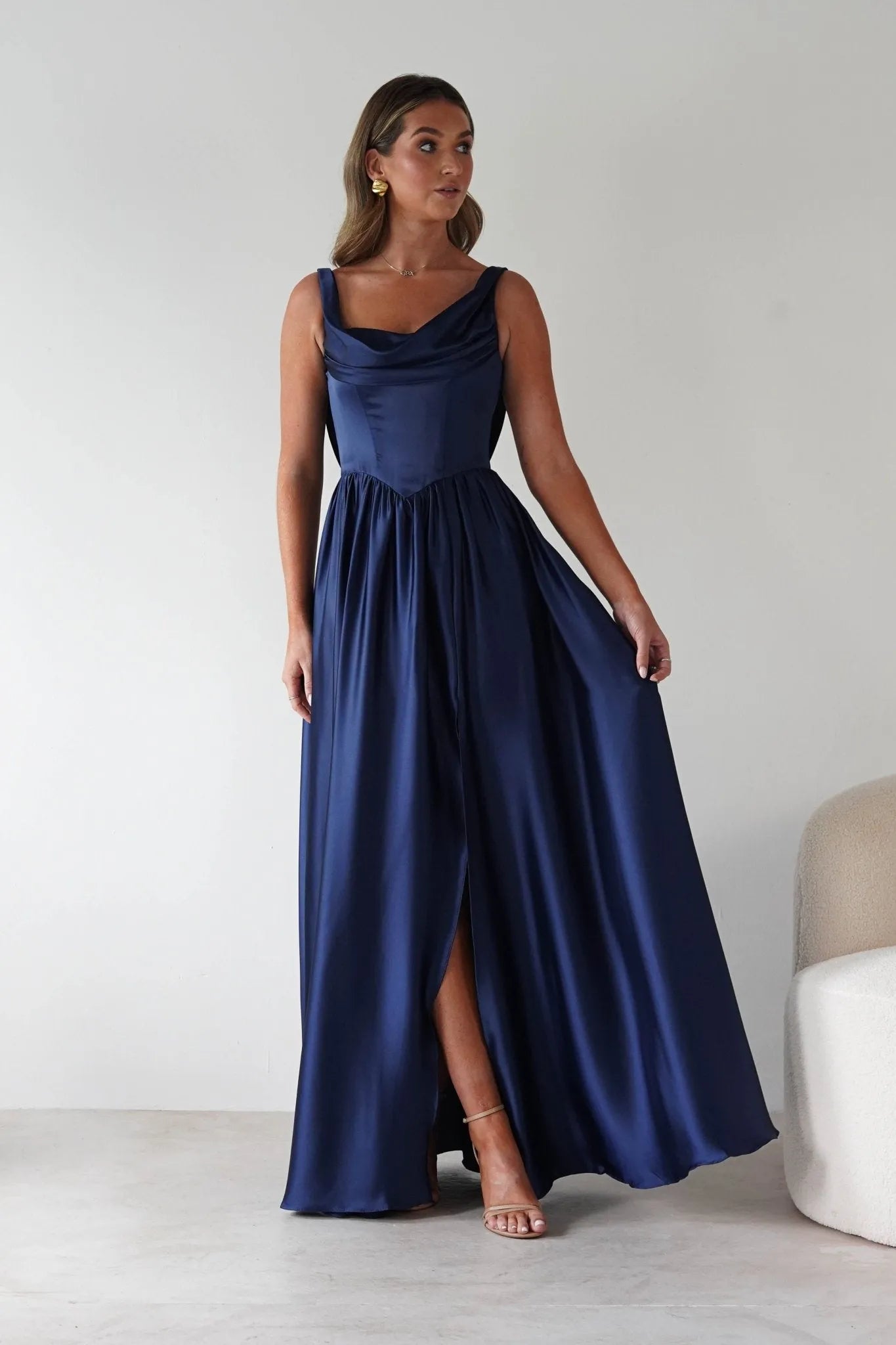 Elegant Square Neck Sleeveless Draped Lace-Up Back Floor-Length Formal Prom Dresses