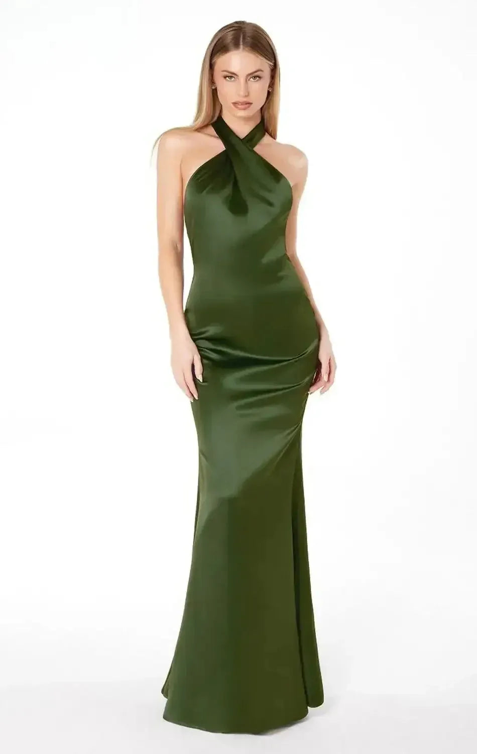 Elegant Trumpet Halter Neck Sleeveless Cross Back Floor-Length Prom Dresses