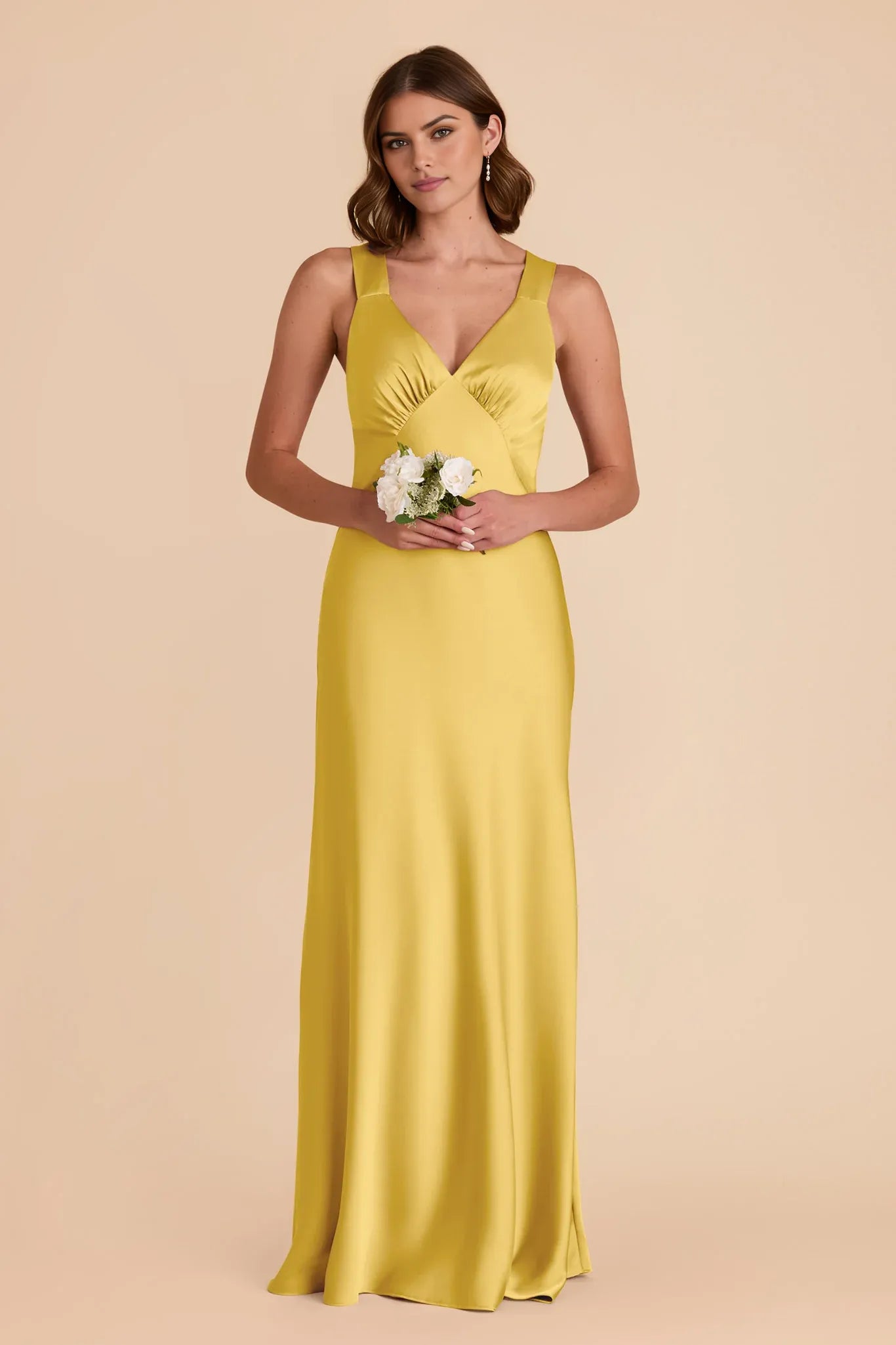 Elegant Yellow A-Line Deep V-Neck Sleeveless Satin Crisscross Back Detail High Slit Floor-Length Prom Dresses Hot Sale