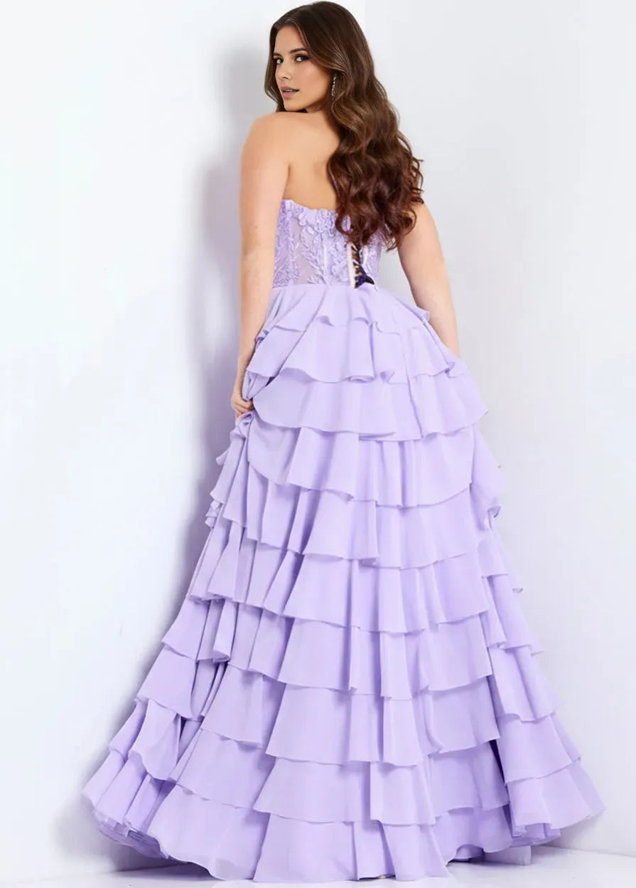 Elegant Yellow A-line Sweetheart Neck Spaghetti Strap Lace-Up Floor Length Tiered Ruffle High Slit Prom Dresses