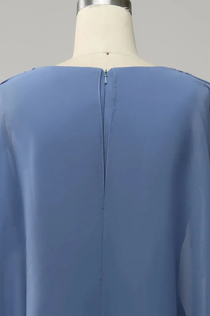 Elegant A-Line V-Neck Cape Sleeves Zip Back Floor-Length Mother Of The Bride Dresses