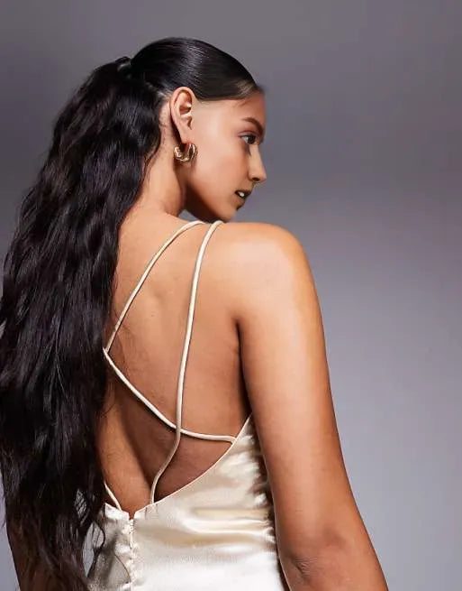 Elegant Champagne Mermaid Cowl-Neck Sleeveless Strappy-Back Satin Ankle-Length Prom Dresses for women for sale