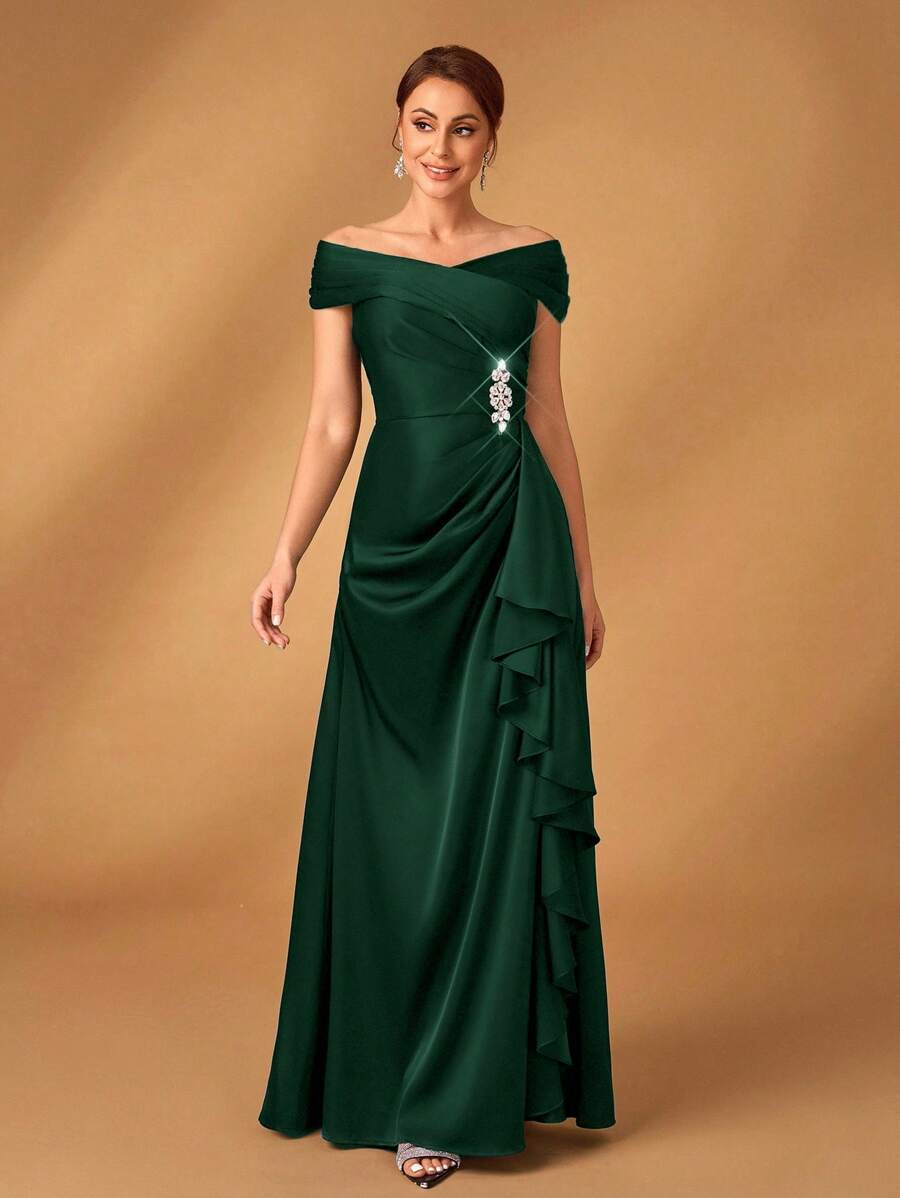Elegant Mermaid Off-Shoulder Sleeveless Zip-Back Floor-Length Mother of the Bride Dresses