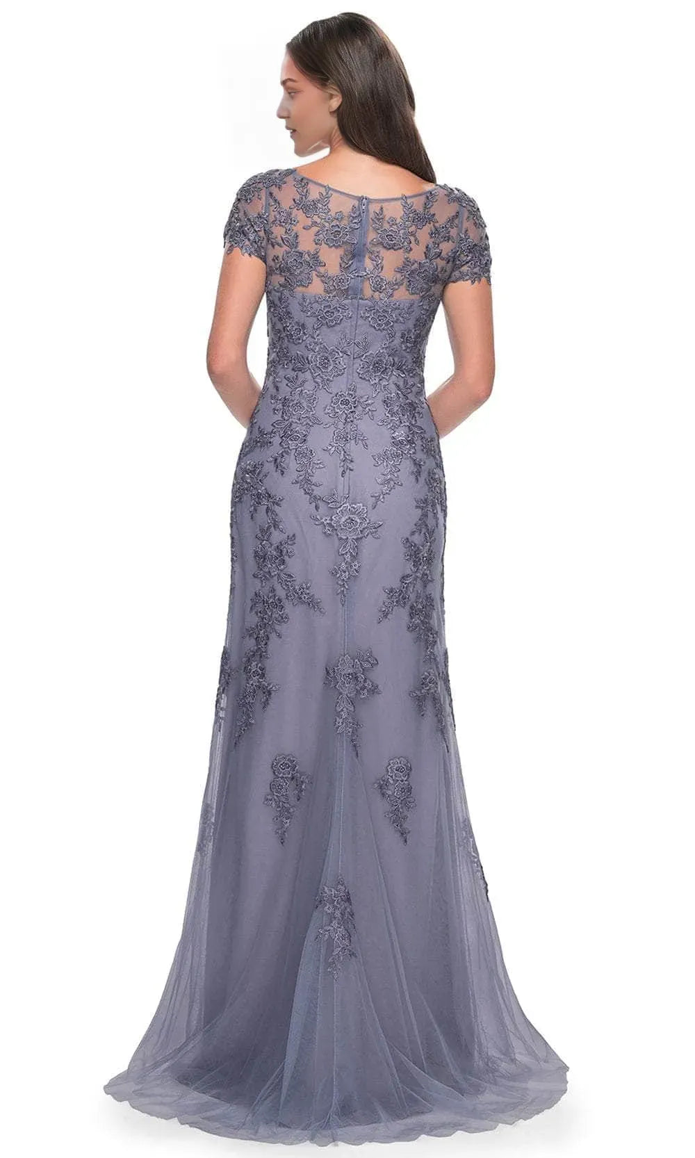 Elegant Sheath Scoop Neck Short Sleeve Lace-Embellished Tulle Floor-Length Mother of the Bride Dress for mother of the bride