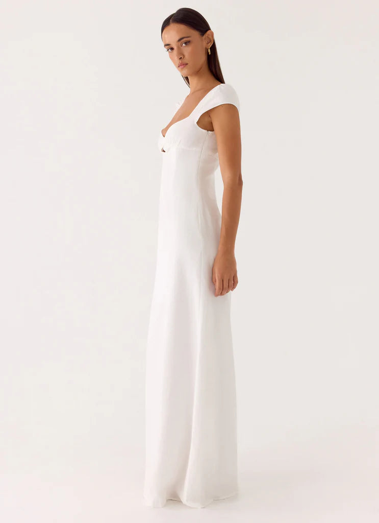 White Square Neck Keyhole Cutout Maxi Dress For Elegant Casual Party Events