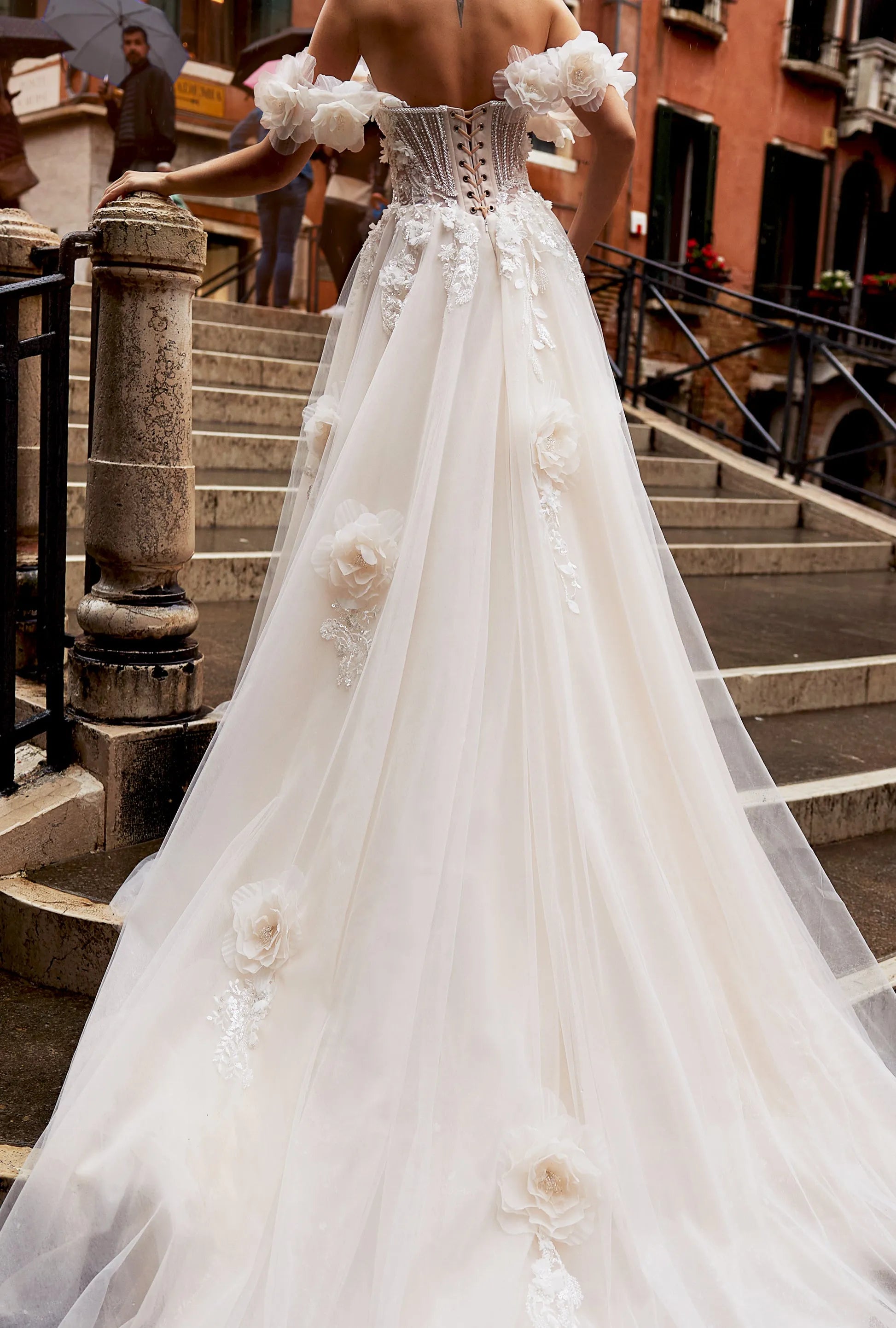 Enchanting Ball Gown Sweetheart Off-the-Shoulder Lace-Up Back Floor-Length Wedding Dresses