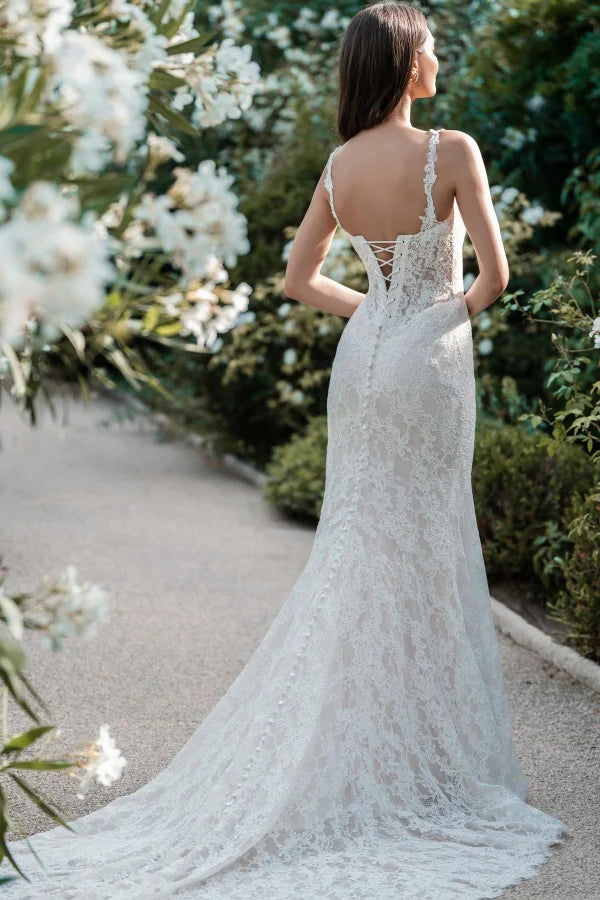 Enchanting Mermaid Sweetheart Spaghetti Strap Lace Up Back Train Wedding Dresses