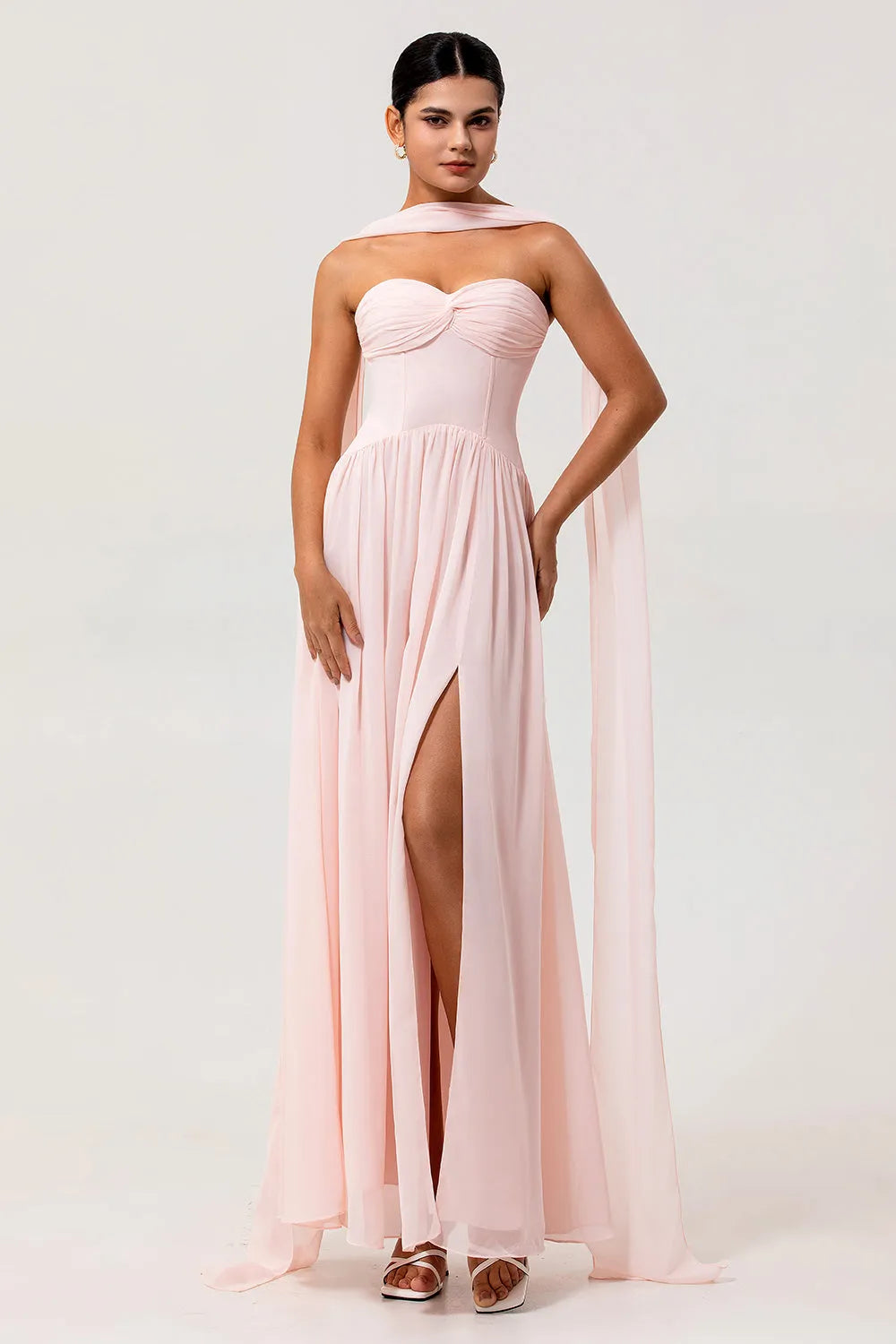 Ethereal A-Line Sweetheart Neck Halter Open-Back Floor-Length Bridesmaid Dresses
