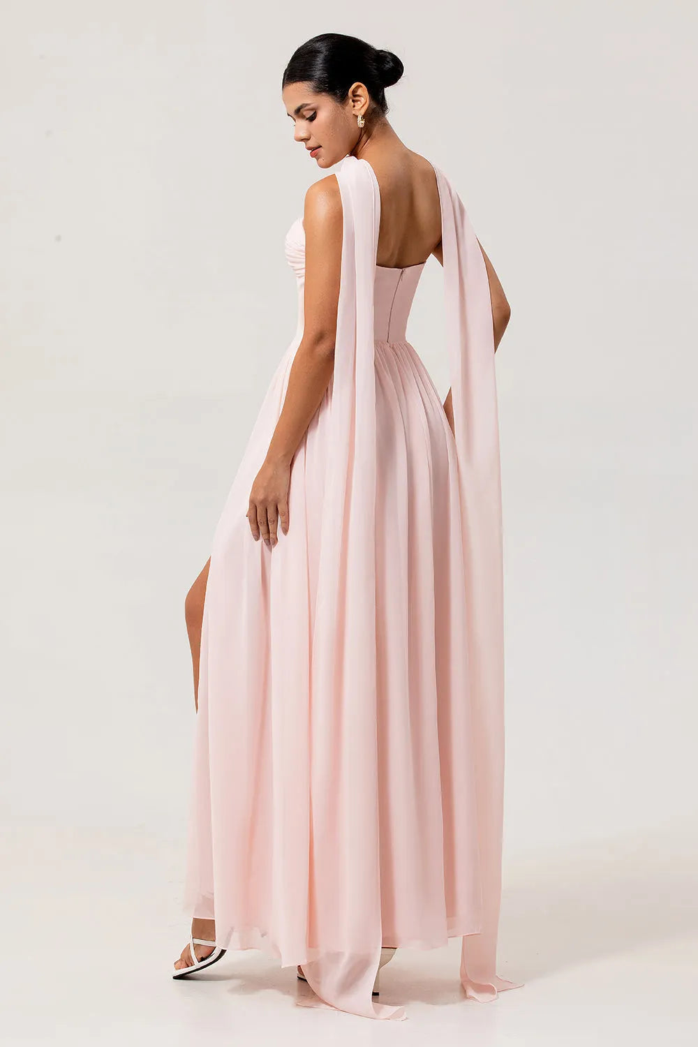 Ethereal A-Line Sweetheart Neck Halter Open-Back Floor-Length Bridesmaid Dresses