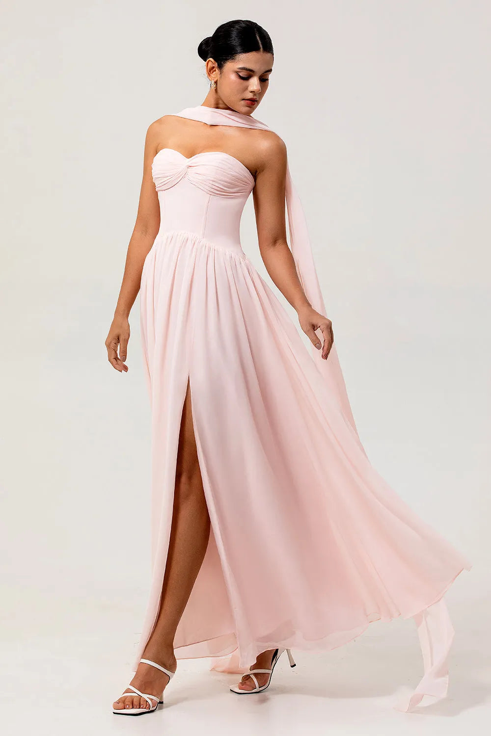 Ethereal A-Line Sweetheart Neck Halter Open-Back Floor-Length Bridesmaid Dresses