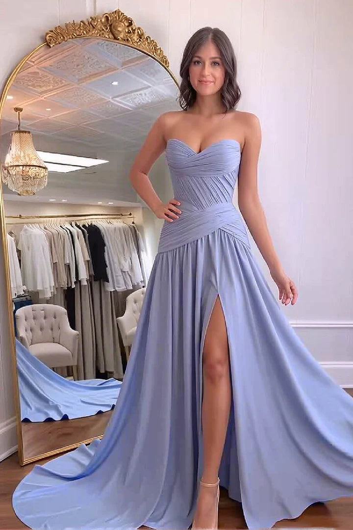 Ethereal A-Line Sweetheart Strapless High-Slit Floor-Length Prom Dresses