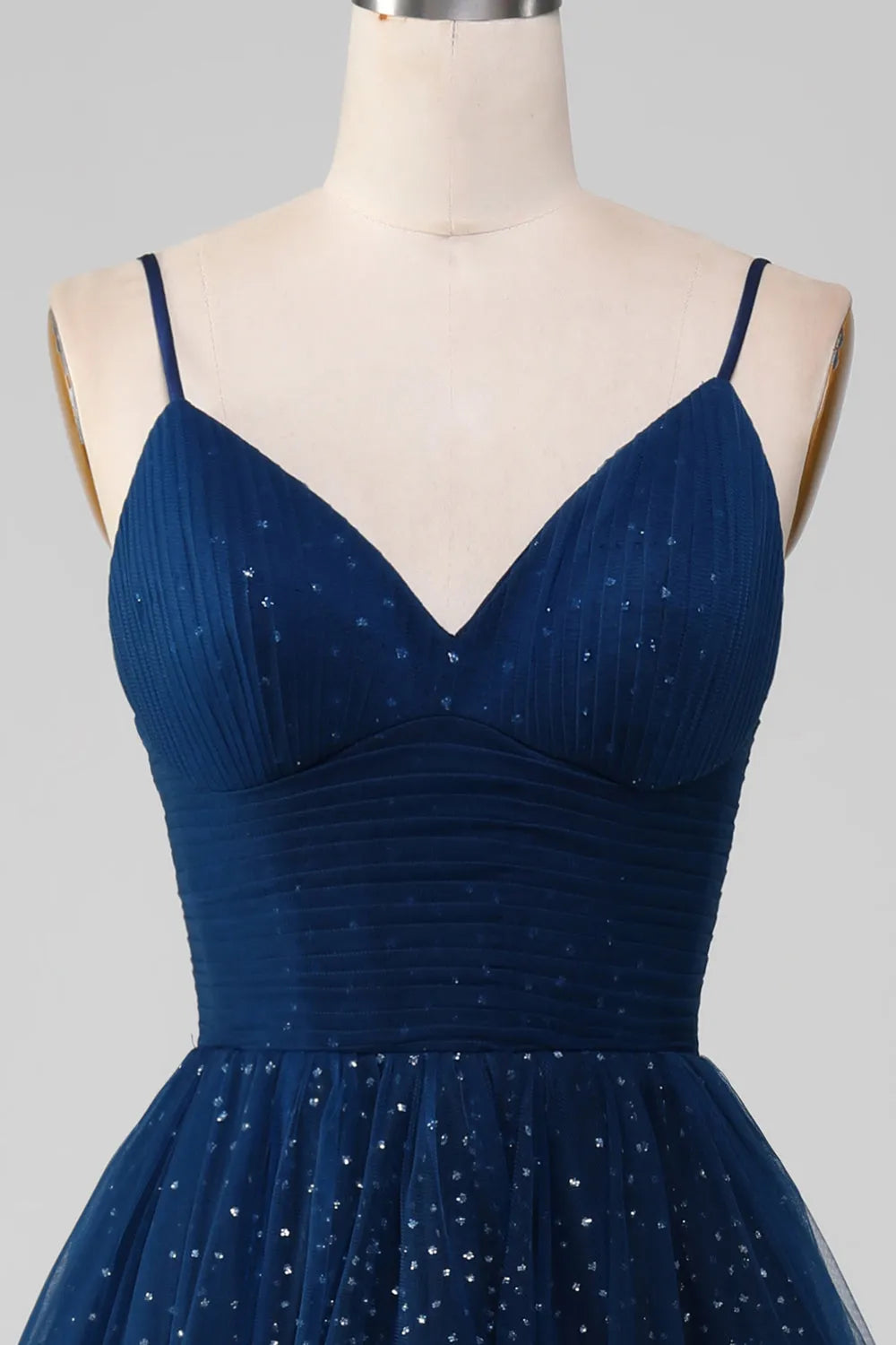Ethereal A-Line V-Neck Spaghetti-Strap Lace-Up-Back Floor-Length Prom Dress