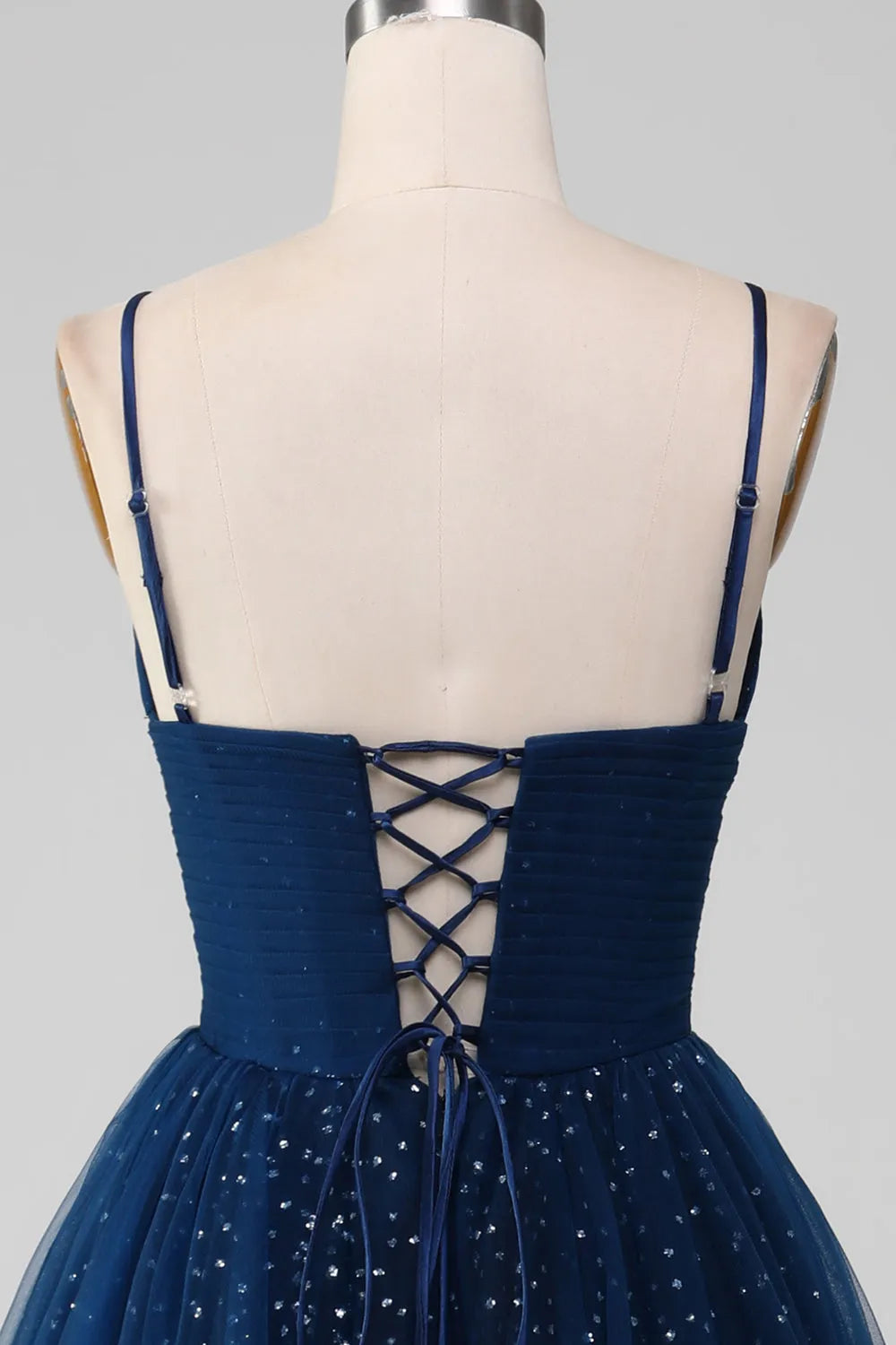 Ethereal A-Line V-Neck Spaghetti-Strap Lace-Up-Back Floor-Length Prom Dress