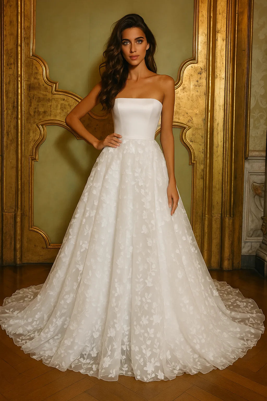Ethereal Ball Gown Strapless Sleeveless Lace-Up Back Floor-Length Wedding Dresses