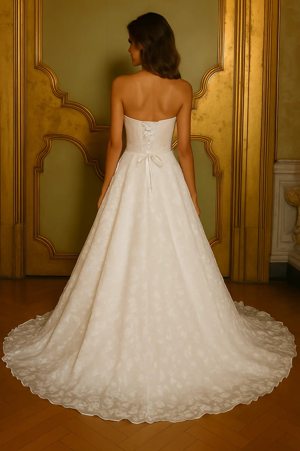 Ethereal Ball Gown Strapless Sleeveless Lace-Up Back Floor-Length Wedding Dresses