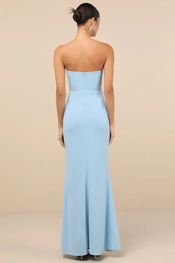 Ethereal Mermaid Strapless Ruched-Bodice Cutout-Front Floor-Length Prom Dress