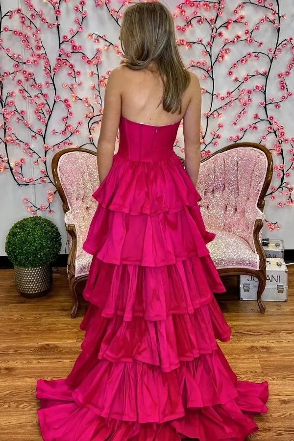 Fashionable A - Line Sweetheart Neck Sleeveless Ruffles Tiered Open Back Back Zip Floor -Length Prom Dress Hot Sale