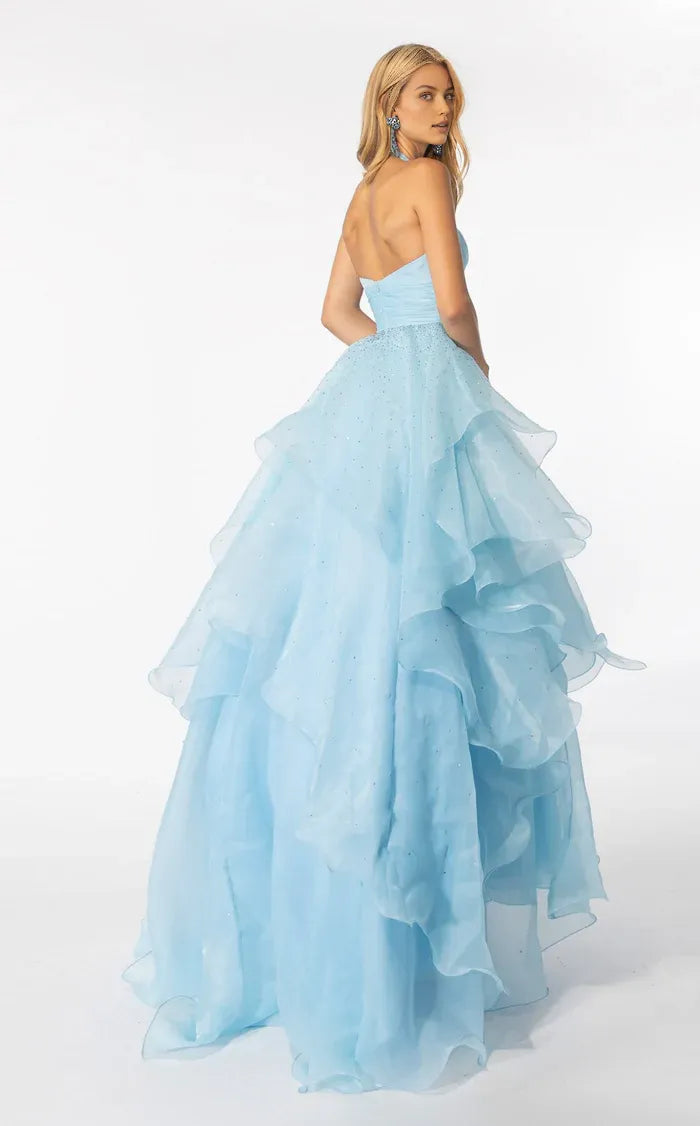 Fashionable Blue A-Line Halter Neck Sleeveless Back Zip Tiered Ruffled Beading Floor-Length Prom Dresses
