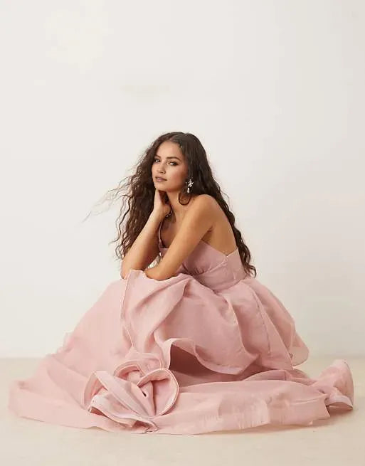 Fashionable Pink A-Line Spaghetti Straps Sleeveless Ruffled Back Zip Floor-Length Prom Dresses for women for sale
