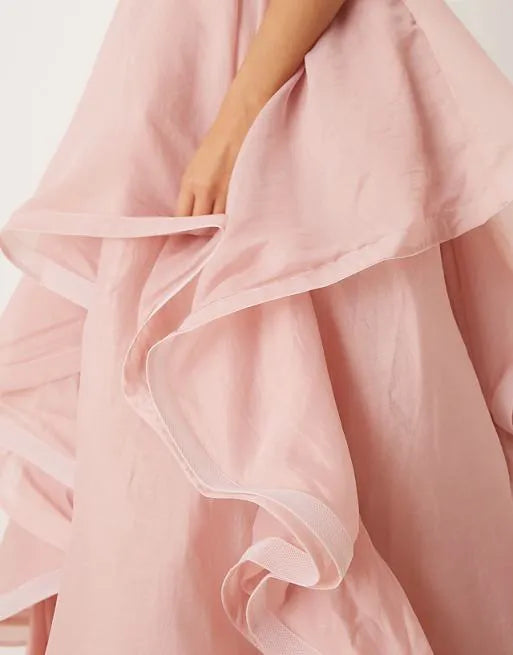 Fashionable Pink A-Line Spaghetti Straps Sleeveless Ruffled Back Zip Floor-Length Prom Dresses for women for sale