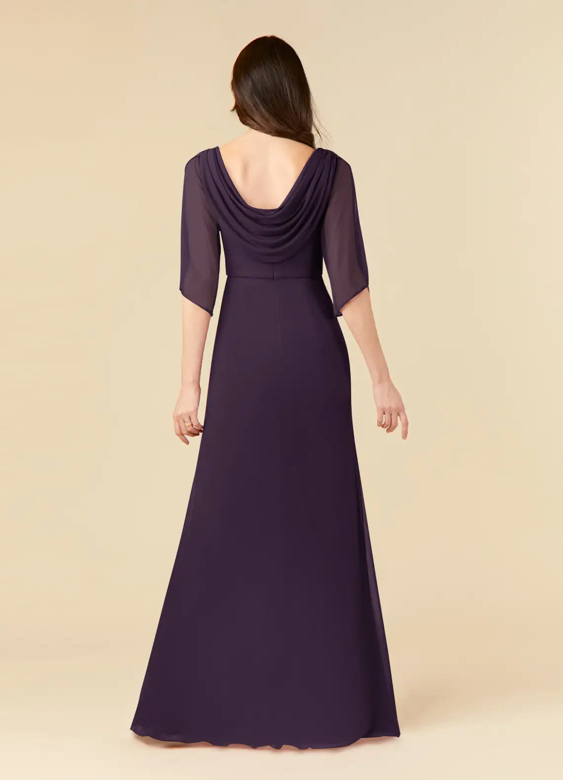 Fashionable Sheath Boat Neck Half Sleeve Sequins Beaded Draped-Back Back Zip Floor-Length Mother of the Bride Dress