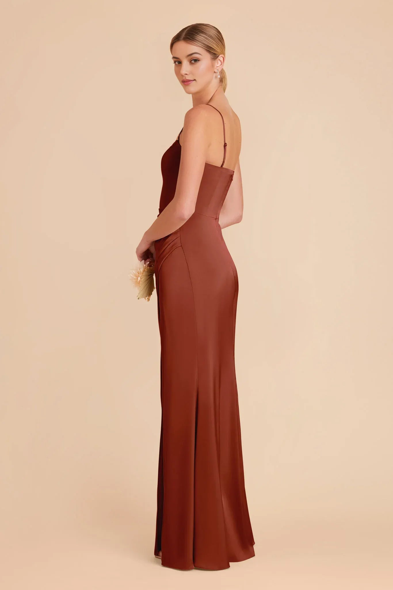 Fashionable Sheath Square Neck Spaghetti-Strap Open Back Back Zip Floor-Length Side Leg Slit  Prom Dresses