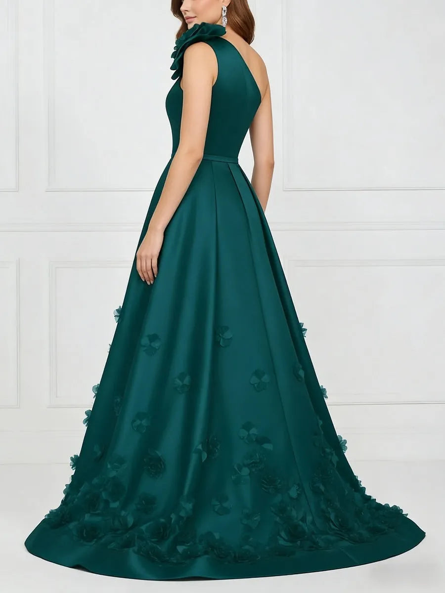 Glam A-Line One-Shoulder Sleeveless Zip-Back Sweep-Train Mother of the Bride Dresses