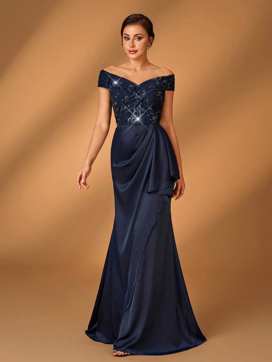 Glam Mermaid Off-Shoulder Sleeveless Zip-Back Floor-Length Mother of the Bride Dresses