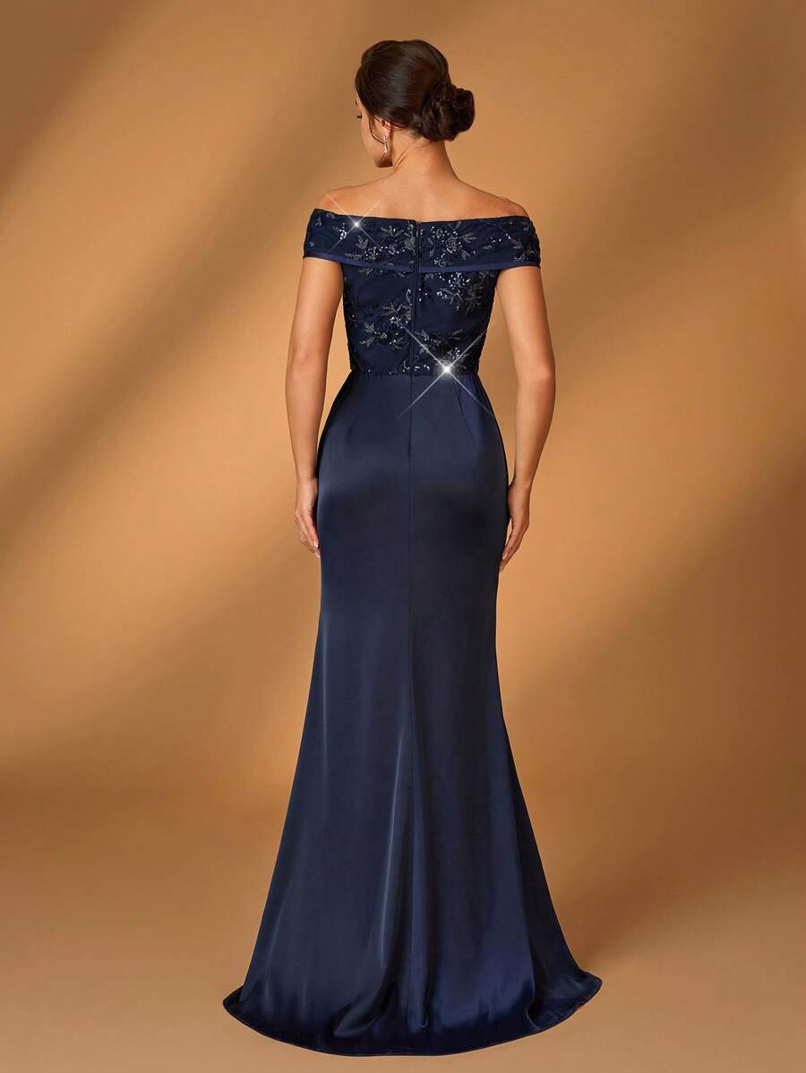 Glam Mermaid Off-Shoulder Sleeveless Zip-Back Floor-Length Mother of the Bride Dresses