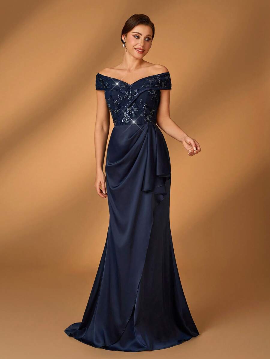 Glam Mermaid Off-Shoulder Sleeveless Zip-Back Floor-Length Mother of the Bride Dresses