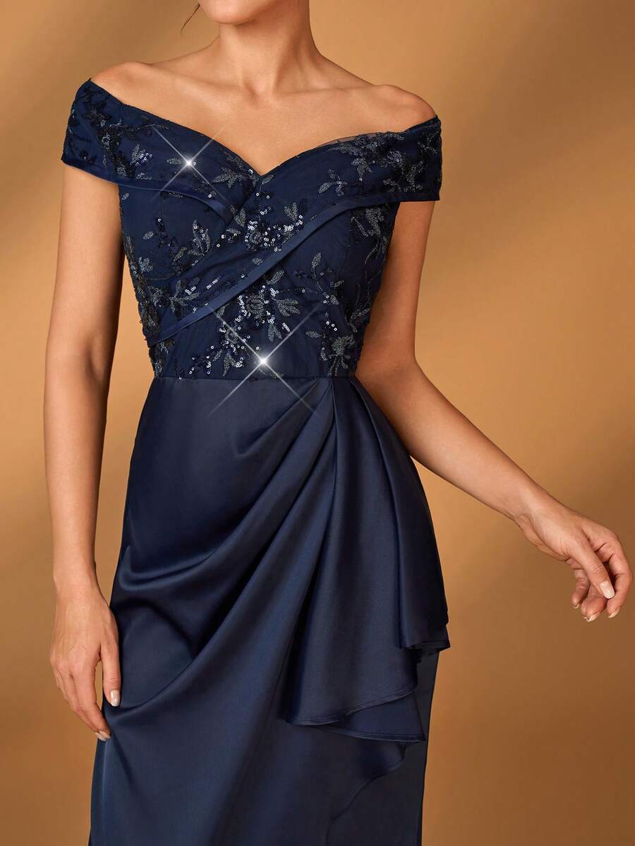 Glam Mermaid Off-Shoulder Sleeveless Zip-Back Floor-Length Mother of the Bride Dresses