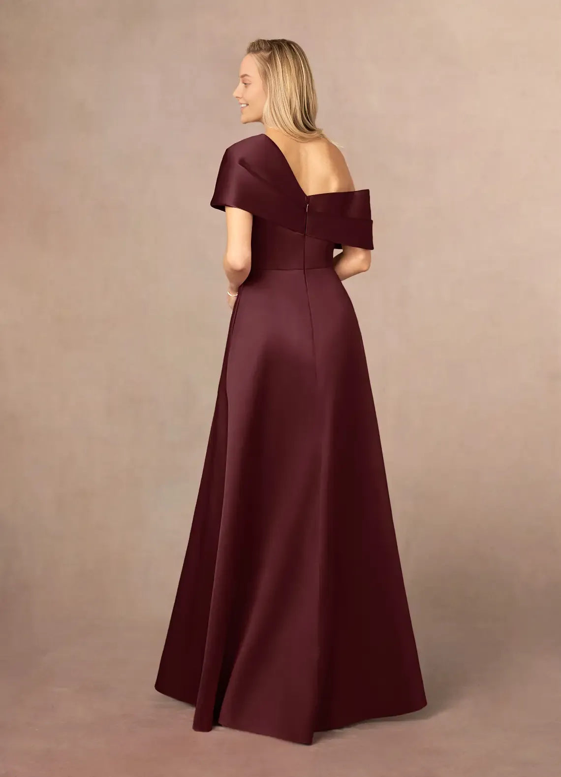 Glamorous A-Line Asymmetrical Neckline Spaghetti Straps Pleated Back Zip High Side Slit Floor-Length Mother of the Bride Dress