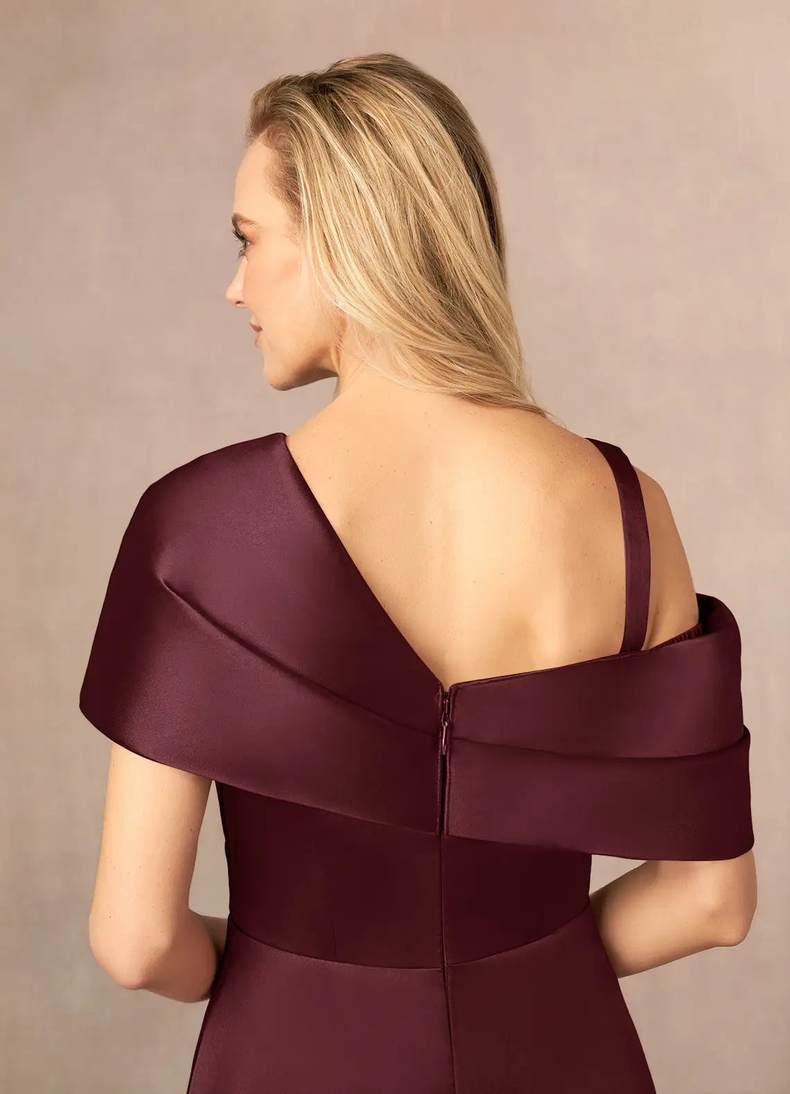 Glamorous A-Line Asymmetrical Neckline Spaghetti Straps Pleated Back Zip High Side Slit Floor-Length Mother of the Bride Dress